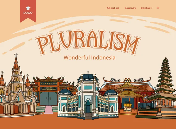 Construcción Religión Indonesia Ilustración Dibujada Mano Pluralismo Idea Ilustración — Archivo Imágenes Vectoriales