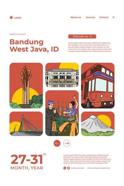 Indonesia Turismo Bandung Ilustración Dibujada Mano Para Los Medios Sociales — Archivo Imágenes Vectoriales