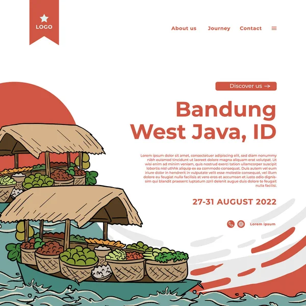 Indonesia Turismo Bandung Ilustración Dibujada Mano Para Los Medios Sociales — Archivo Imágenes Vectoriales
