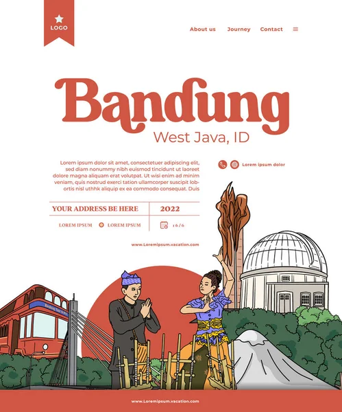 Bandung Turismo Ilustración Dibujada Mano Para Los Medios Sociales Post — Archivo Imágenes Vectoriales