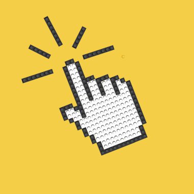 Hand clicking icon on yellow background from the constructor. Finger pointer vector illustration eps 10.