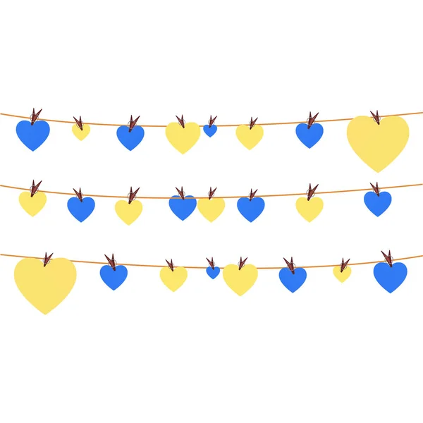 Garland Yellow Blue Hearts Vector Illustration — стоковый вектор