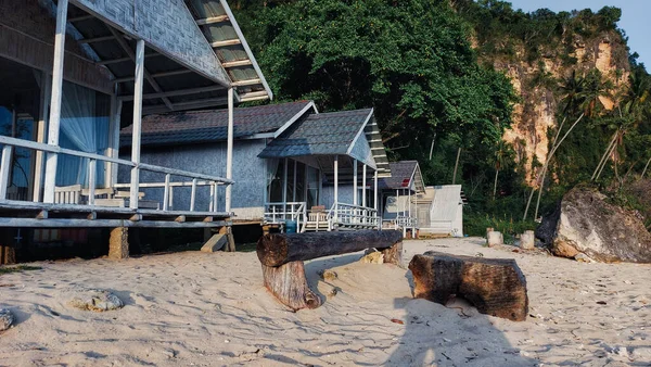 The wooden stilt houses are neatly lined up in the tourist area of Biluhu Beach, East of Gorontalo City.  it is rented out to visitors who wish to stay overnight.  outdoor photo on august 13, 2022