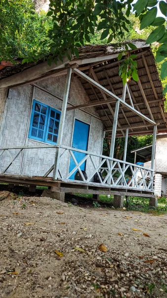 The wooden stilt houses are neatly lined up in the tourist area of Biluhu Beach, East of Gorontalo City.  it is rented out to visitors who wish to stay overnight.  outdoor photo on august 13, 2022