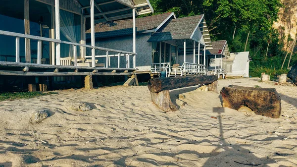 The wooden stilt houses are neatly lined up in the tourist area of Biluhu Beach, East of Gorontalo City.  it is rented out to visitors who wish to stay overnight.  outdoor photo on august 13, 2022