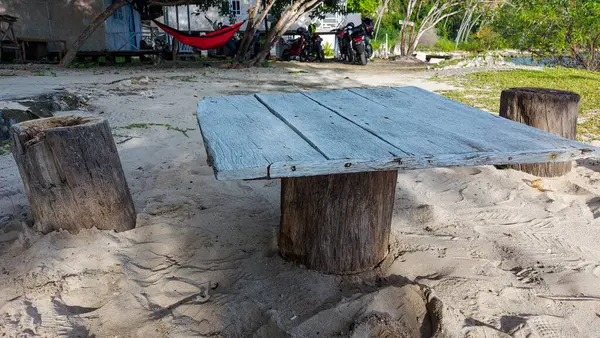 Tables Chairs Made Wood White Sand Edge Biluhu Beach Gorontalo — Stockfoto
