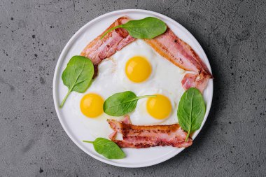 Fried eggs and bacon for breakfast on a plate