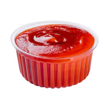 ketchup in a plastic bowl isolated on white