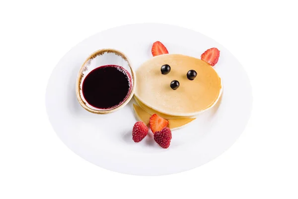 One Pancake Strawberries Raspberries — Stockfoto
