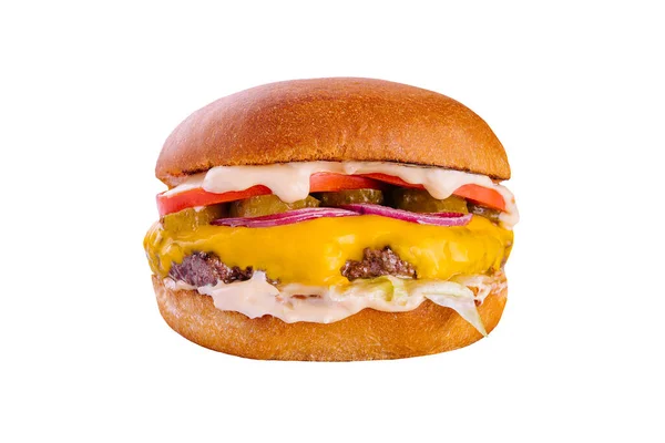 Tasty Appetizing Hamburger Cheeseburger Isolated — Stok fotoğraf