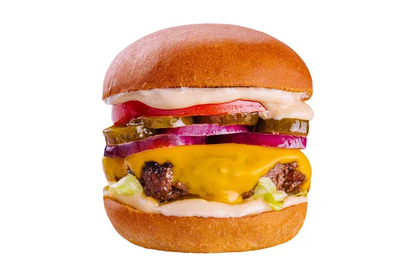 Verse Hamburger Geïsoleerd Witte Achtergrond — Stockfoto