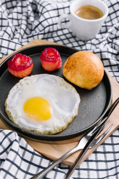 Fried Egg Salted Red Fish Pan Coffee — Foto de Stock