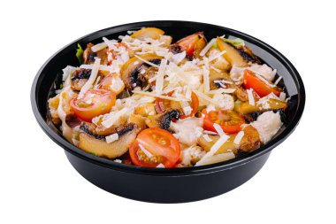 Kızarmış mantar, domates ve parmesan salatası.