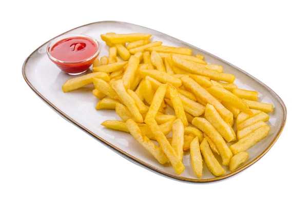 Krispiga Pommes Frites Med Ketchup Redo Att Äta — Stockfoto