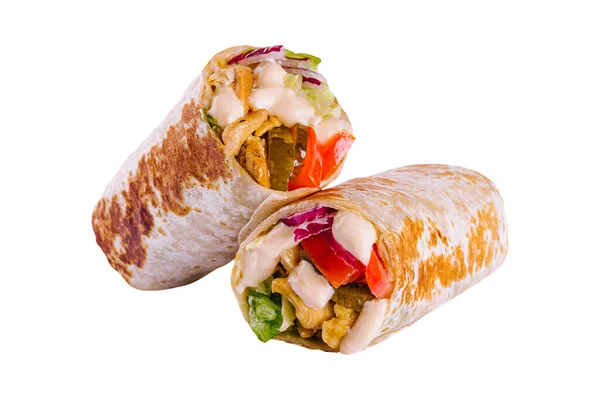 Shawarma Sanduíche Isolado Fundo Branco — Fotografia de Stock