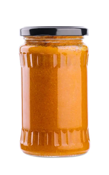 Botol Kaca Dengan Kaviar Labu Atas Putih — Stok Foto