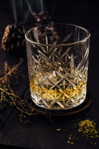 Verre Whisky Sur Table Bois — Photo
