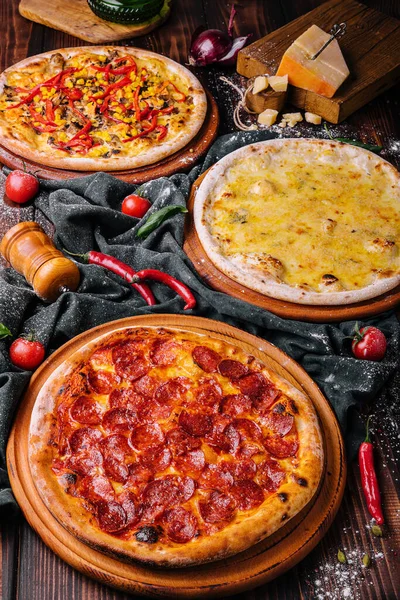 Pizza party dinner or three delicious pizzas