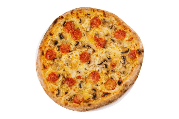 Salame Cogumelos Pizza Isolada Fundo Branco — Fotografia de Stock