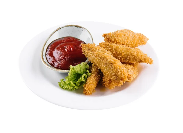 Hausgemachte Chicken Nuggets Mit Ketchup Isoliert — Stockfoto