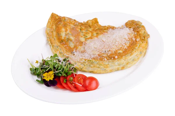 Smaklig Hemlagad Klassisk Omelett Med Körsbärstomater — Stockfoto