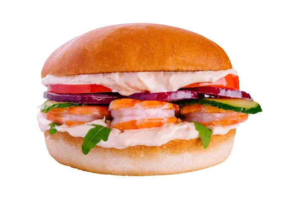 新鲜健康美味的虾仁汉堡被隔离 — 图库照片