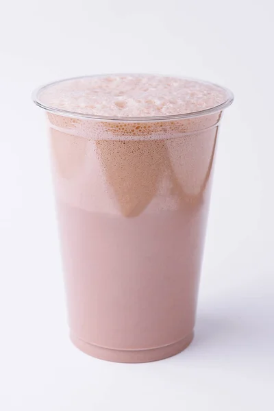 Milk Shake Chocolat Plastique Emporter Tasse Isolée — Photo