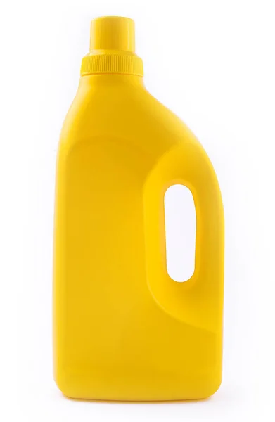 Gelbe Plastikwaschmittelflasche Isoliert Auf Weißem Hintergrund — Stockfoto