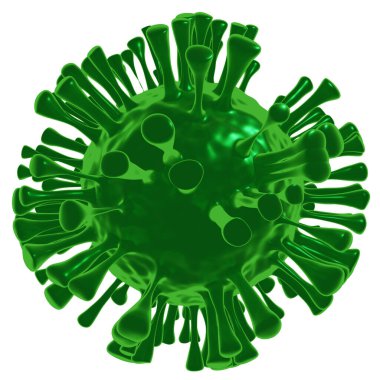 Green 3d render of Coronavirus on white background. Close up.