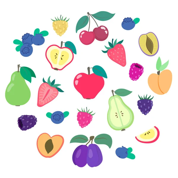 Vector Set Fruits Fresh Fruits Flat Style Vegan Day Apple — Vetor de Stock