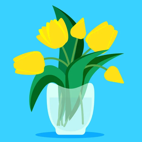 Желтые Тюльпаны Стеклянной Вазе — стоковый вектор