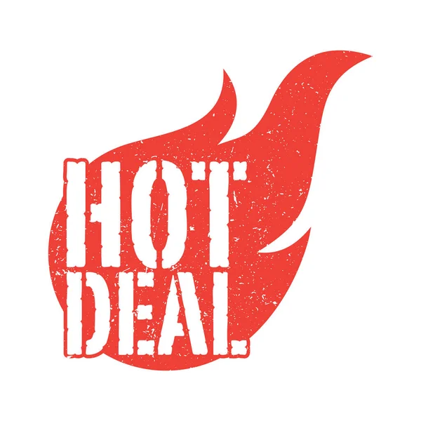 Grunge Flaming Hot Deal Étiquette — Image vectorielle