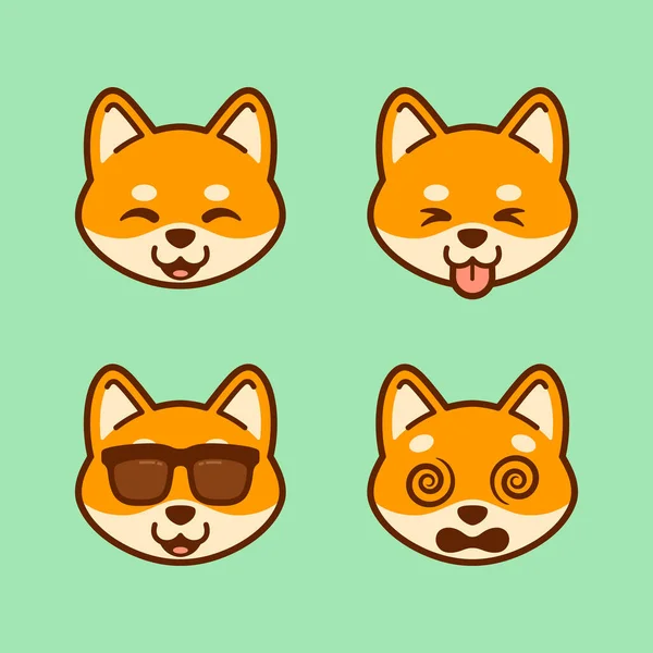 Conjunto Adesivos Bonito Shiba Inu —  Vetores de Stock