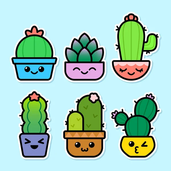 Set Van Leuke Succulente Cactus Stickers — Stockvector