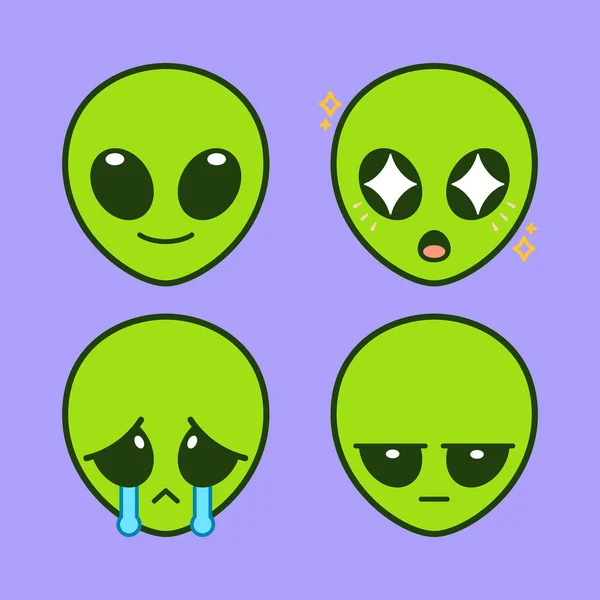 Set Cute Alien Stickers - Stok Vektor