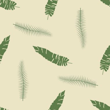Hafif arkaplanda tropikal yaprakları olan vektör grafiksiz desen