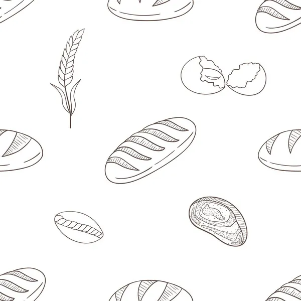 Vektor Grafik Nahtloses Muster Mit Verschiedenen Broten Auf Weißem Hintergrund — Stockvektor