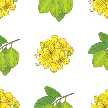 ardjuna ve kasia çiçekleri ile vektörsüz desen