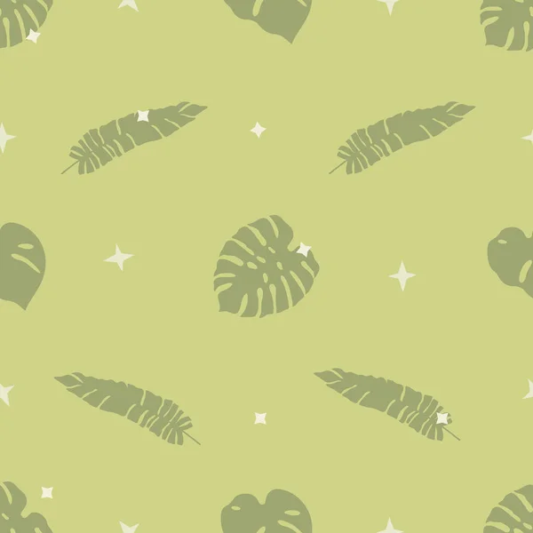 Motif vectoriel graphique sans couture avec feuilles vertes tropicales — Image vectorielle