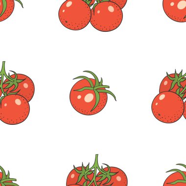 Beyaz arka planda kırmızı domatesli vektör grafiksiz desen