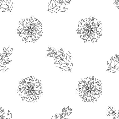 Beyaz bir arkaplanda soyut bitkilerle vektör grafik kusursuz desen