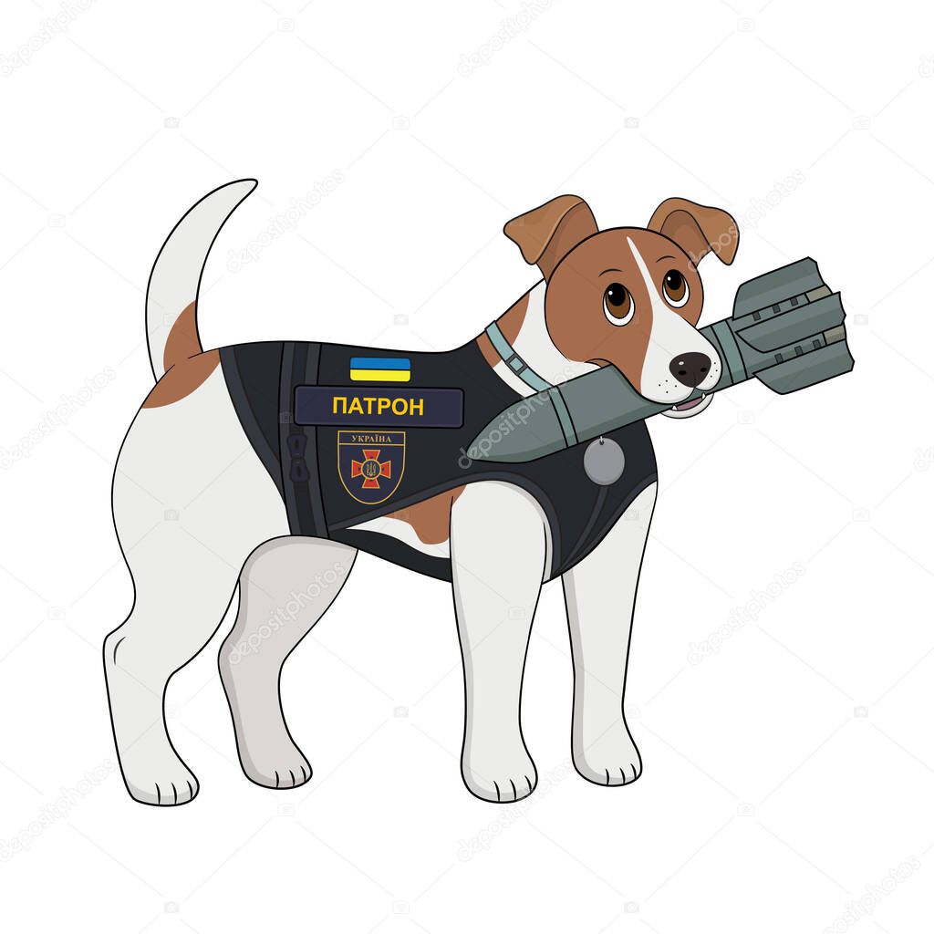 Vector graphic illustration with ukrainian dog Patron on a white background