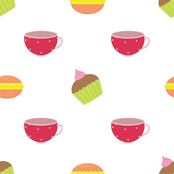 Vektor Grafik Nahtloses Muster Mit Roten Tassen Und Süßigkeiten Auf — Stockvektor