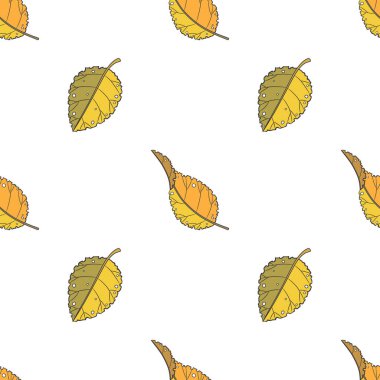 Beyaz arkaplanda renkli sonbahar yaprakları olan vektör grafiksiz desen