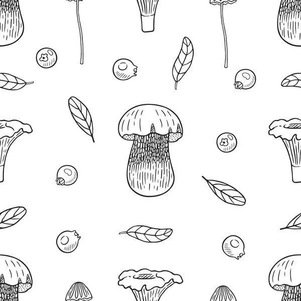 Vector Graphic Seamless Pattern Forest Autumn Mushrooms — Stock Vector