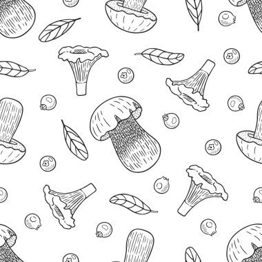 Ormandaki sonbahar mantarlı vektör grafiği kusursuz desen