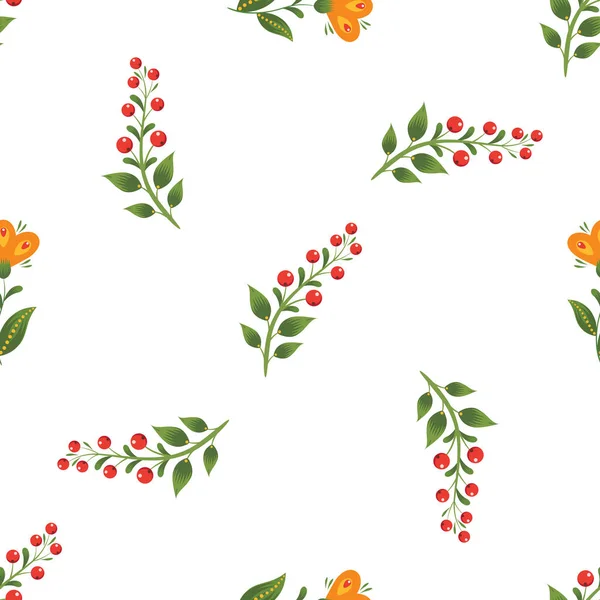 Vector Seamless Pattern Flowers Plants Ukrainian Traditional Decorative Painting Folk — Vector de stock