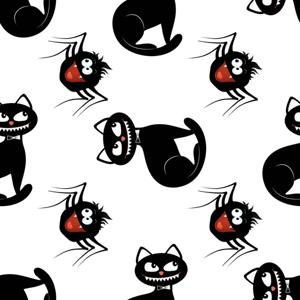 Halloween Collection Vector Graphic Holiday Illustration Black Cats Spiders White — Stock Vector