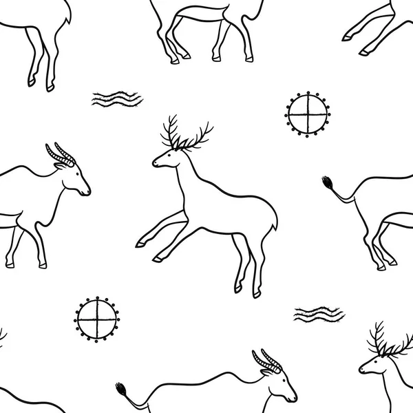 Graficzny Wzór Wektorowy Dzikimi Starożytnymi Zwierzętami Wzorami Totemami Imitacja Starożytnych — Wektor stockowy