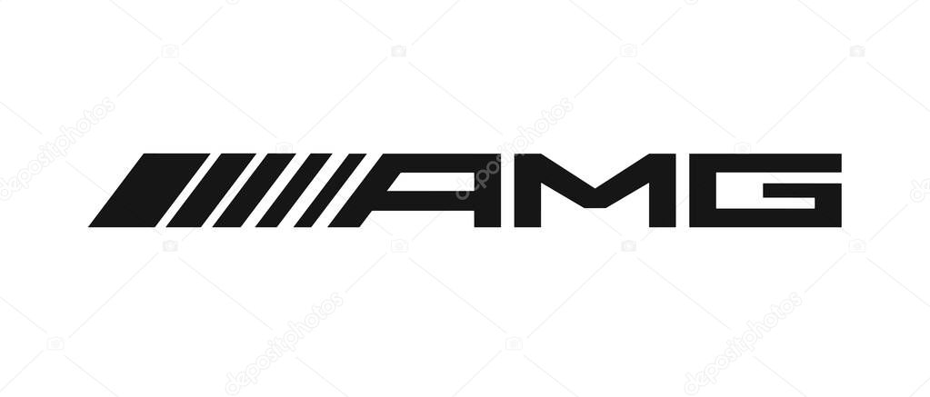 Modern initial vector template Mercedes Benz AMG GT racing engine development modern style black on white background